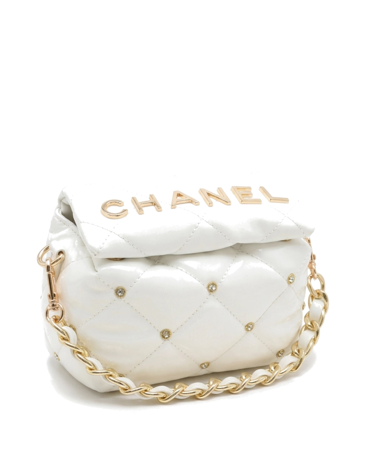 Cosette Quilted Chain Bag — White — Front three-quarter