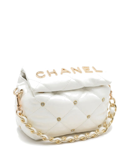 Cosette Quilted Chain Bag — White — Front three-quarter