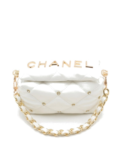 Cosette Quilted Chain Bag — White — Top view