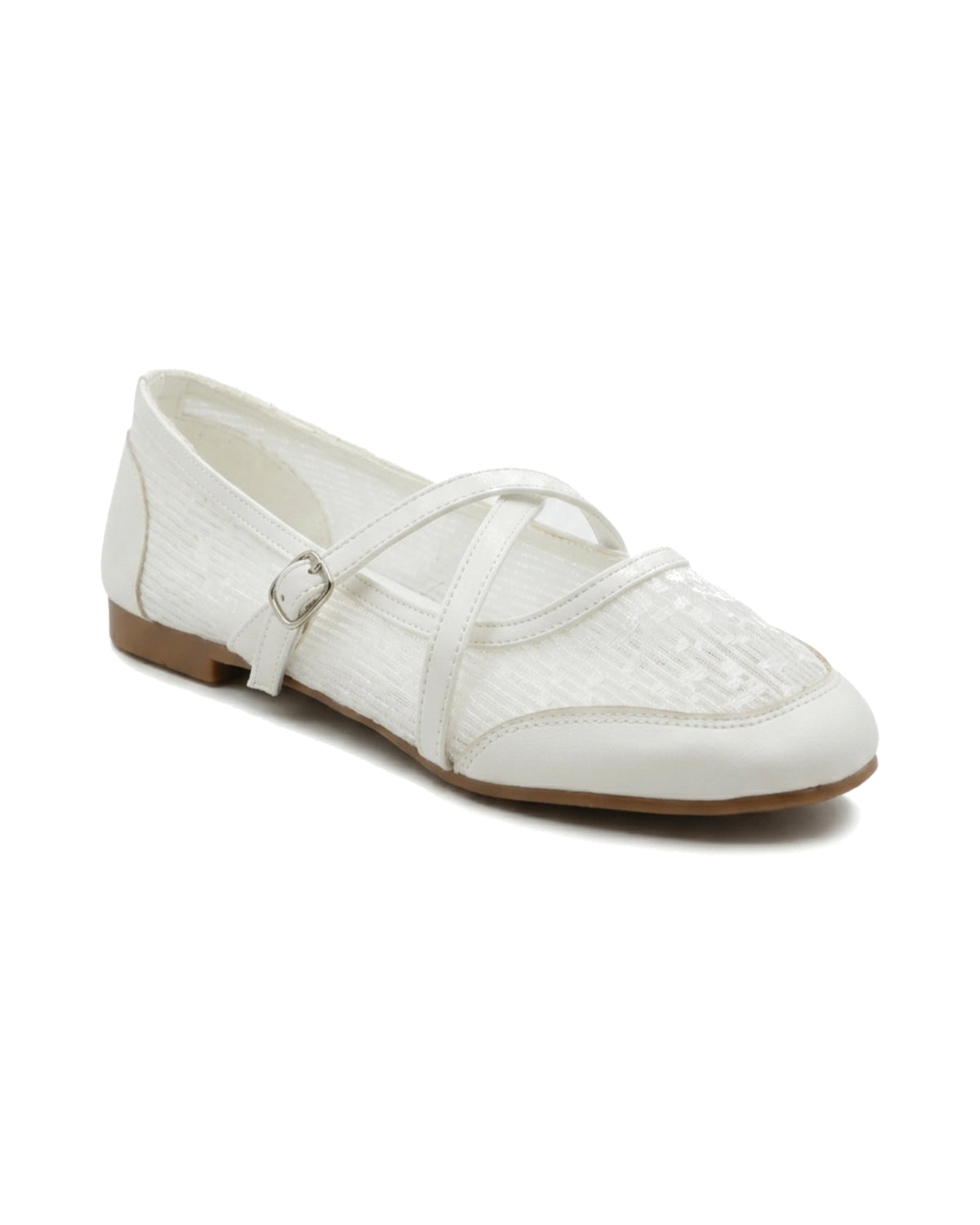 TKN Crossover — White — rounded toe — front three-quarter view.