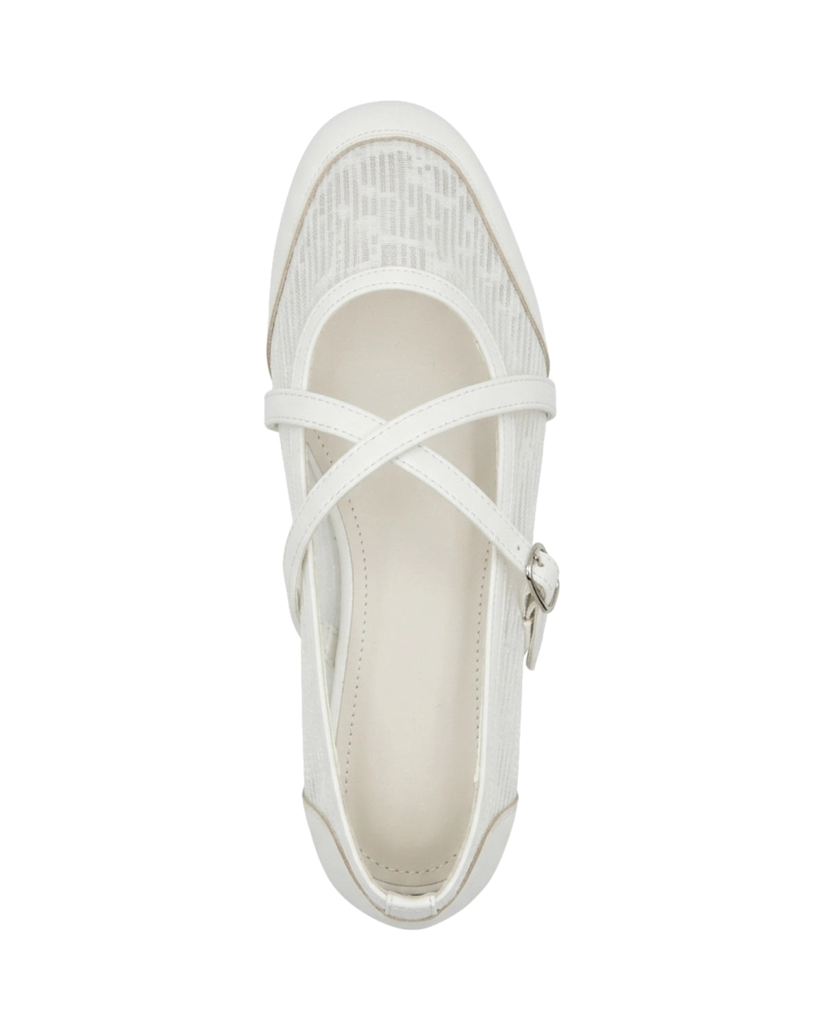 TKN Crossover — White — rounded toe — overhead view.