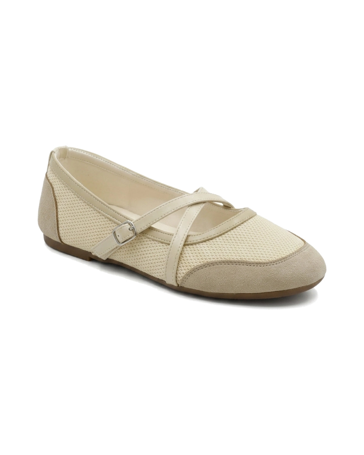 TKN Crossover — Beige — rounded toe — front three-quarter view.