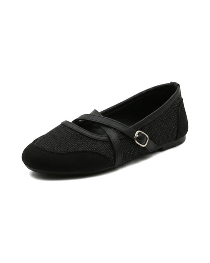 TKN Crossover — Black — rounded toe — front three-quarter view.