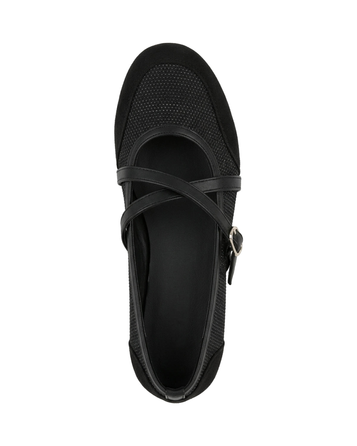 TKN Crossover — Black — rounded toe — overhead view.