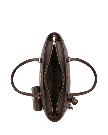 Delphine Pouch-Detail Tote Bag — Dark Brown — Top view