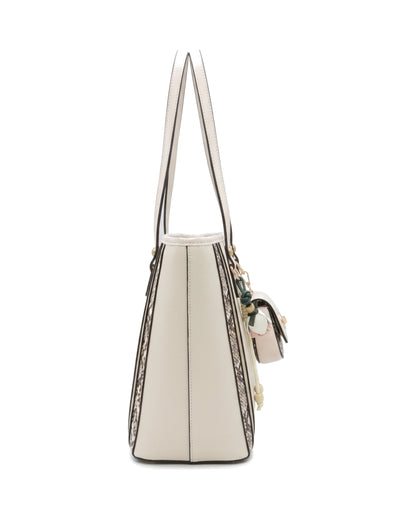 Delphine Pouch-Detail Tote Bag — Cream — Side profile