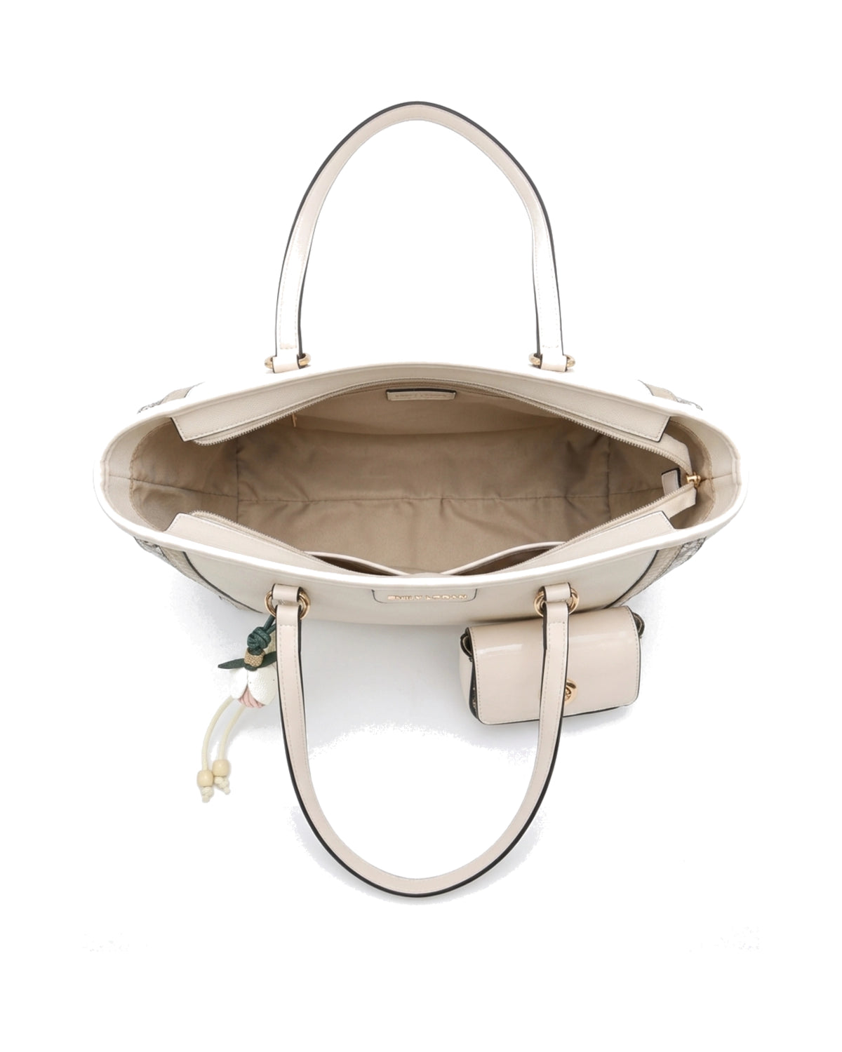 Delphine Pouch-Detail Tote Bag — Cream — Top view