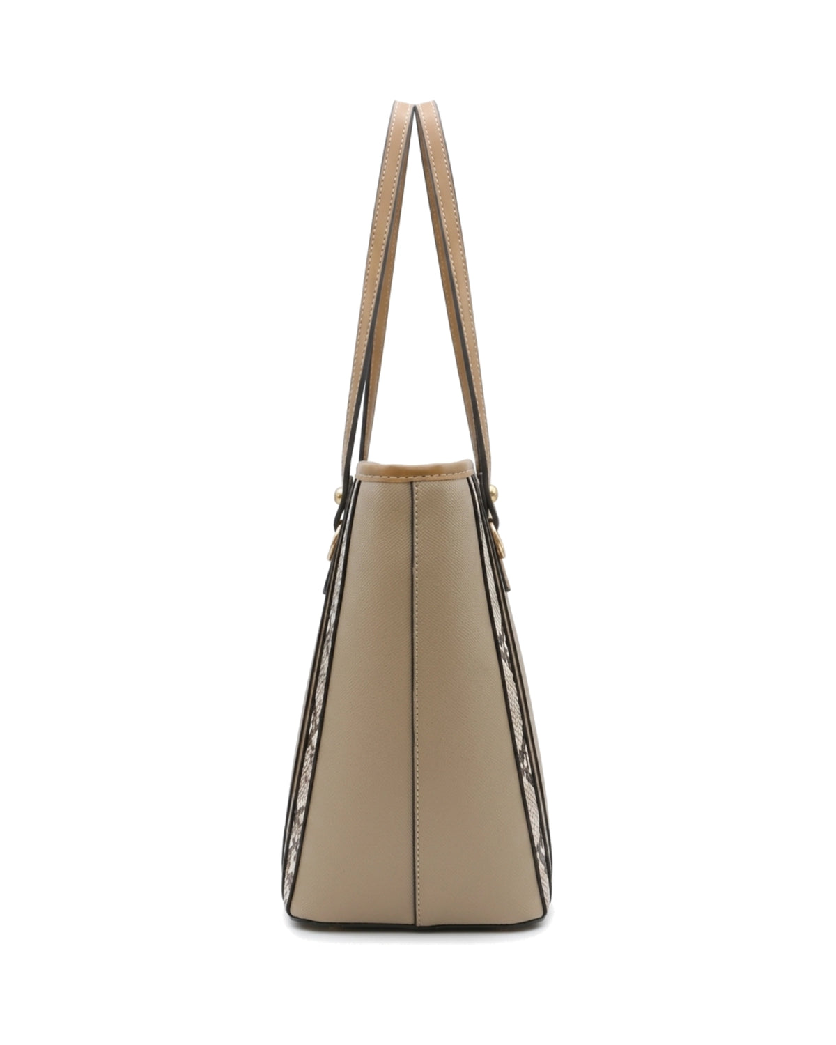 Delphine Pouch-Detail Tote Bag — Tan — Side profile