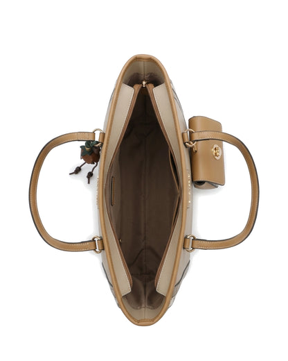 Delphine Pouch-Detail Tote Bag — Tan — Top view