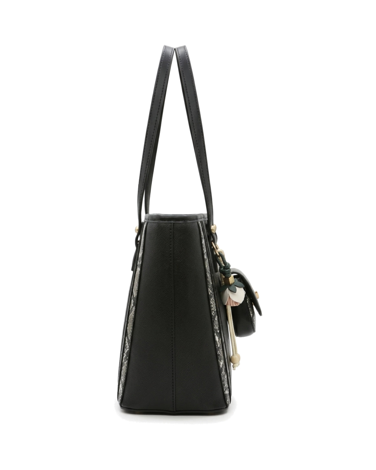 Delphine Pouch-Detail Tote Bag — Black — Side profile
