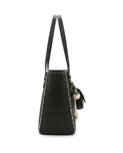 Delphine Pouch-Detail Tote Bag — Black — Side profile