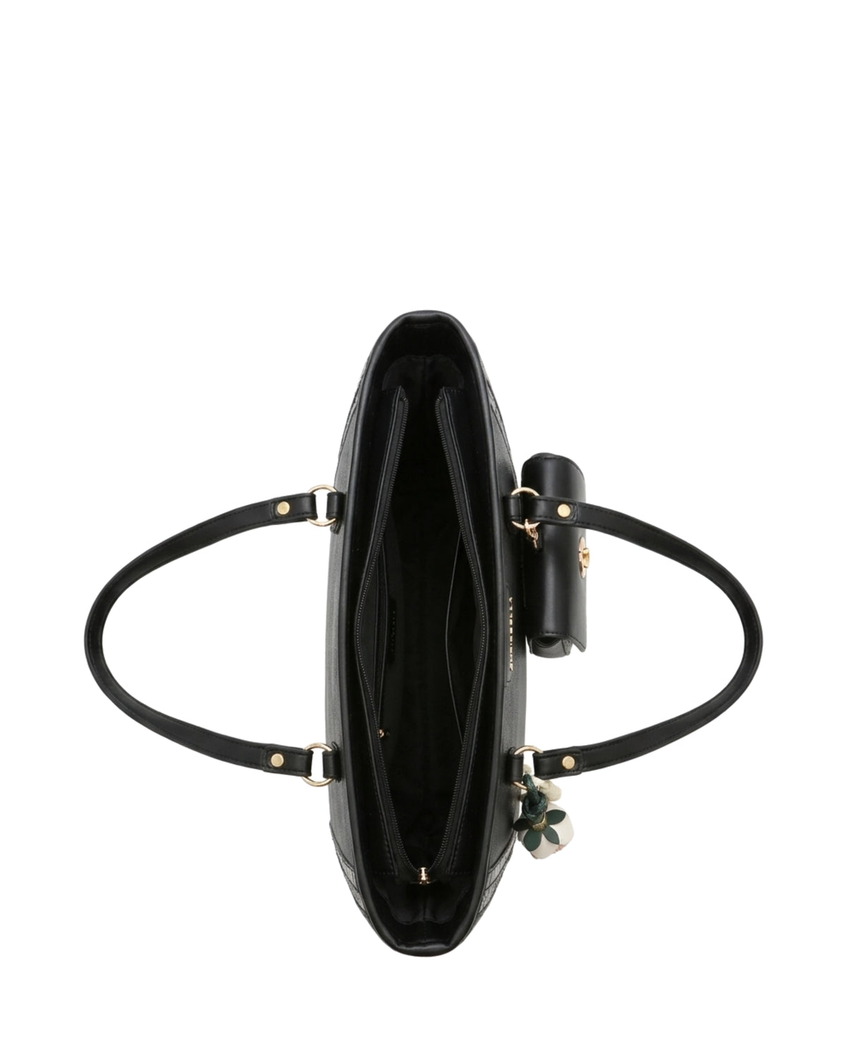Delphine Pouch-Detail Tote Bag — Black — Top view