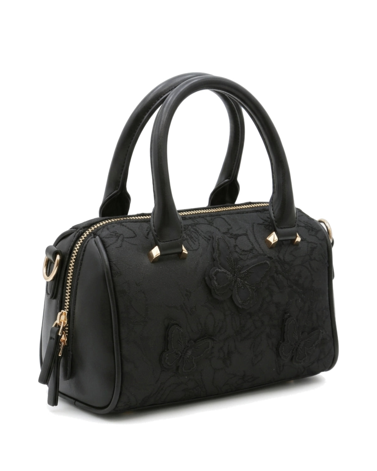 Elise Butterfly-Detail Bowler Bag — Black — Front three-quarter