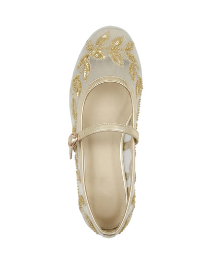 TKN Filigree — White / Gold — rounded toe — overhead view.
