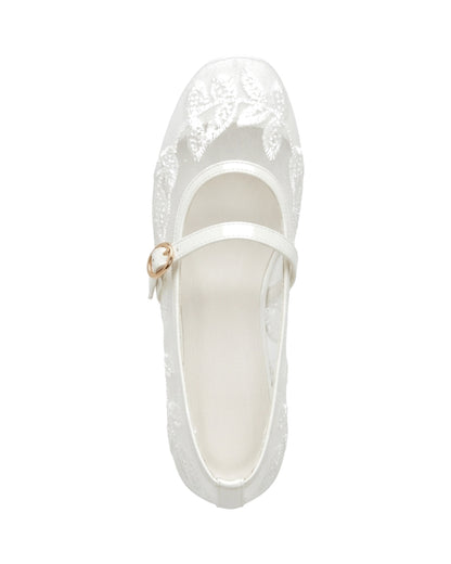TKN Filigree — White — rounded toe — overhead view.