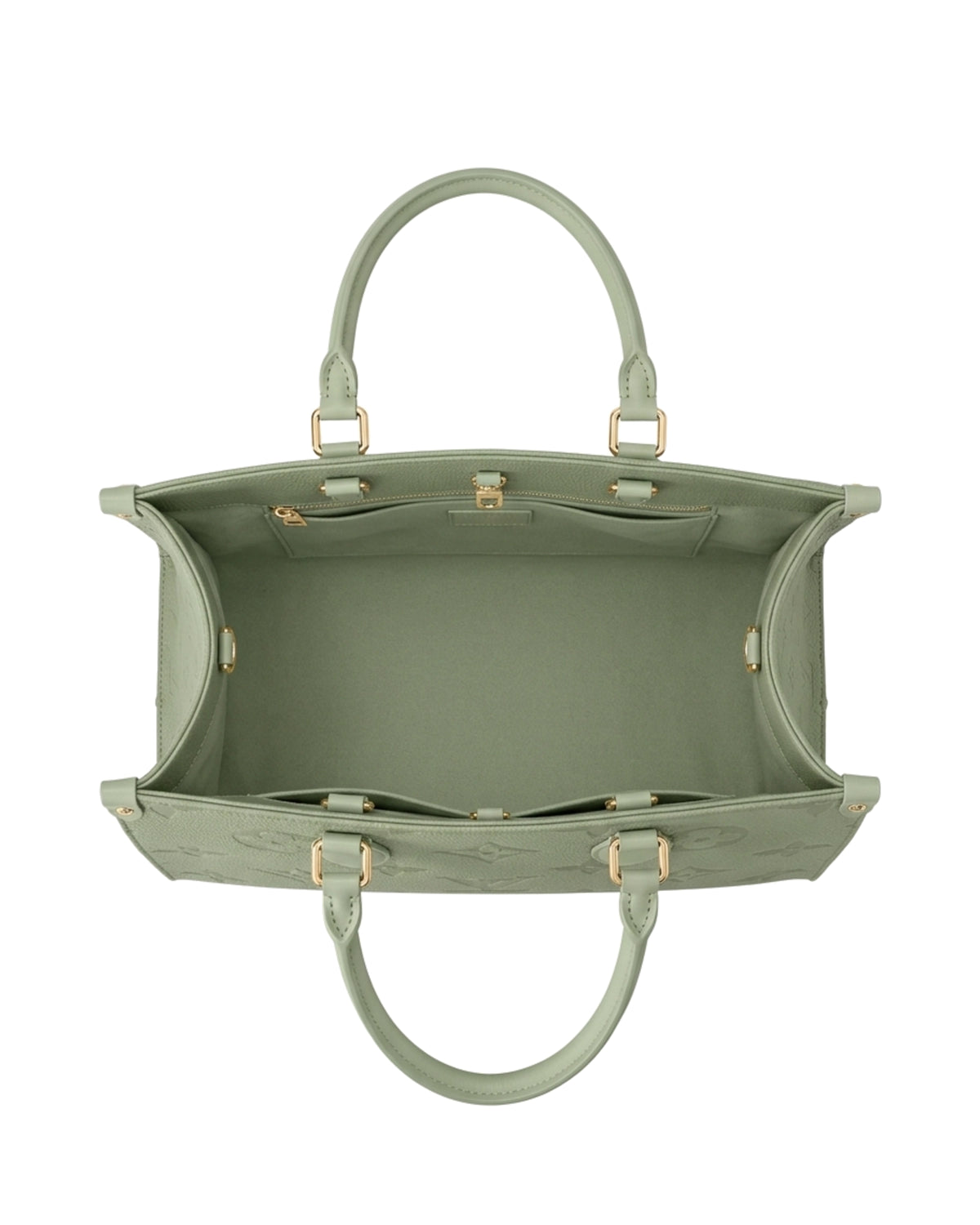 TKN Imprint — Sage — broad structured-looking tote body — overhead view