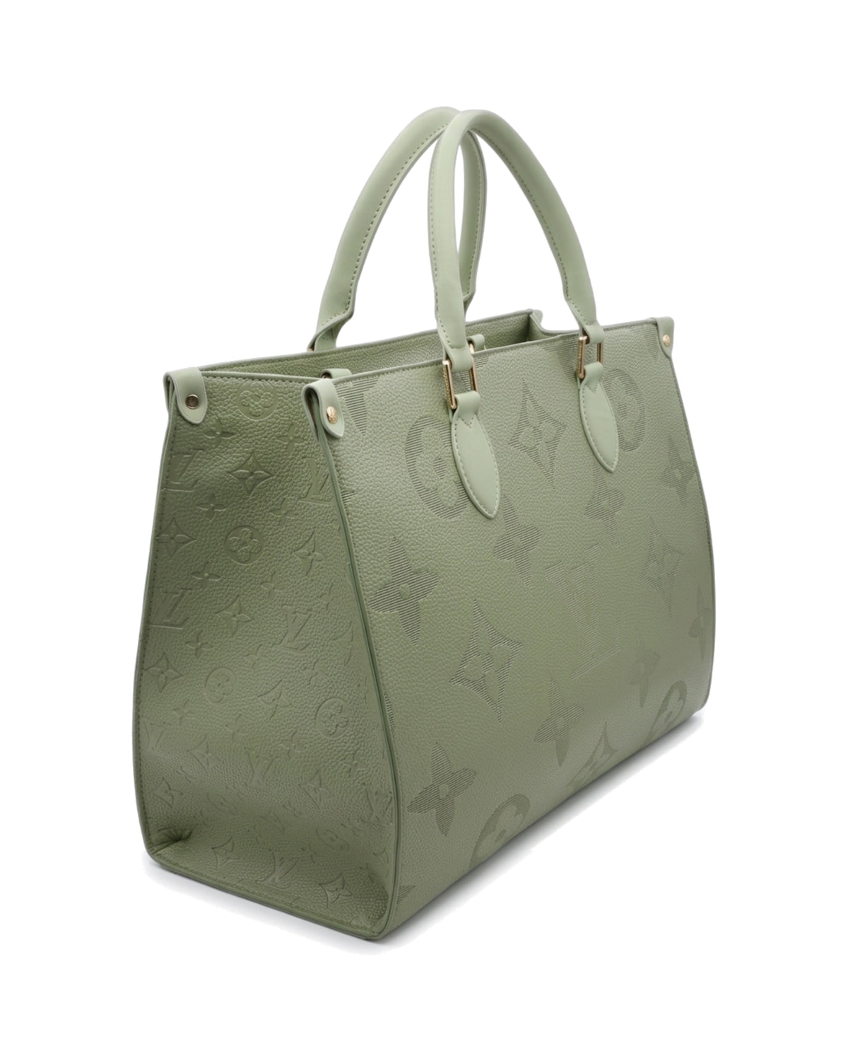 TKN Imprint — Sage — broad structured-looking tote body — front three-quarter view
