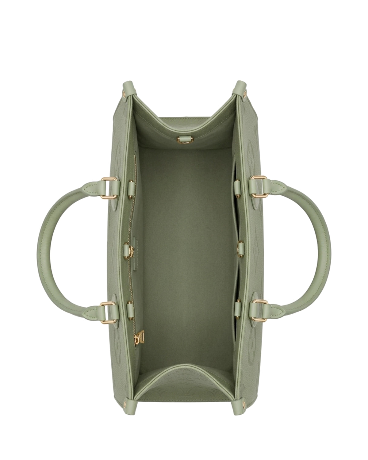 TKN Imprint — Sage — broad structured-looking tote body — overhead view
