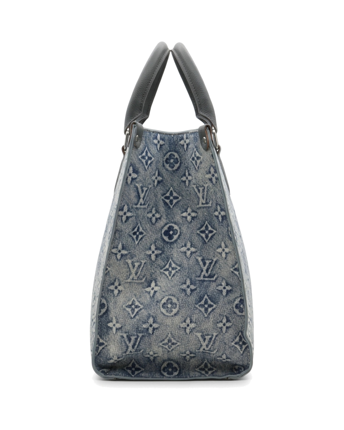 TKN Imprint — Blue Pattern — broad structured-looking tote body — side profile.