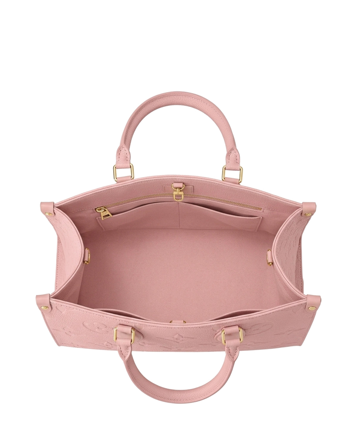 TKN Imprint — Pink — broad structured-looking tote body — overhead view.