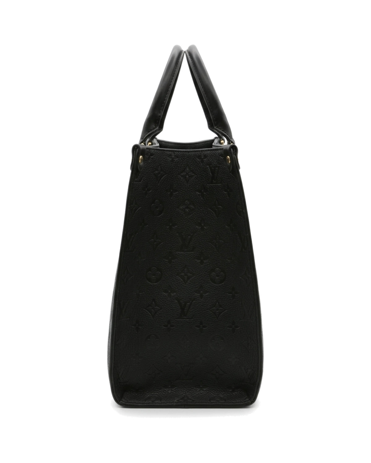TKN Imprint — Black — broad structured-looking tote body — side profile.