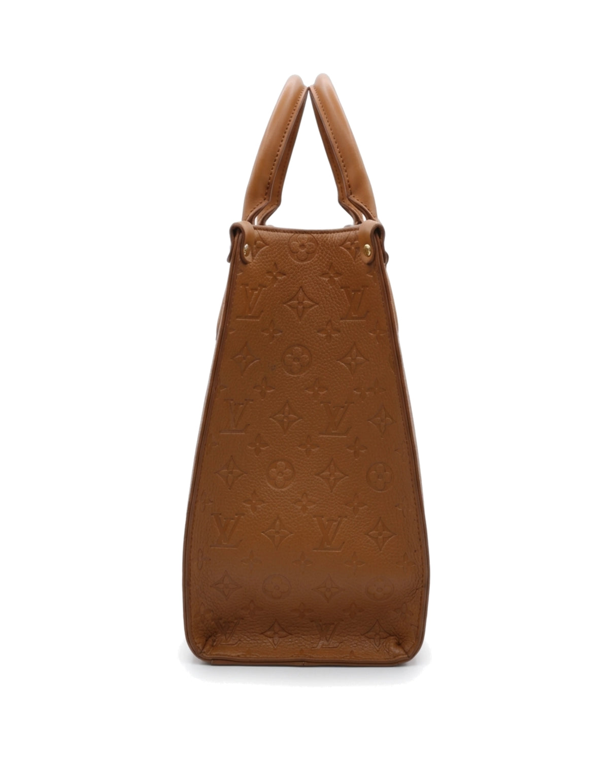 TKN Imprint — Tan — broad structured-looking tote body — side profile.