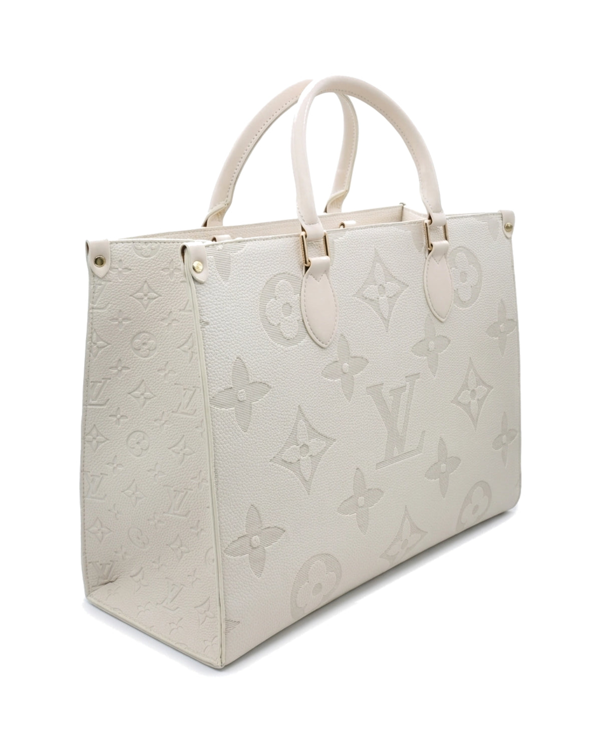 TKN Imprint — Cream — broad structured-looking tote body — front three-quarter view.