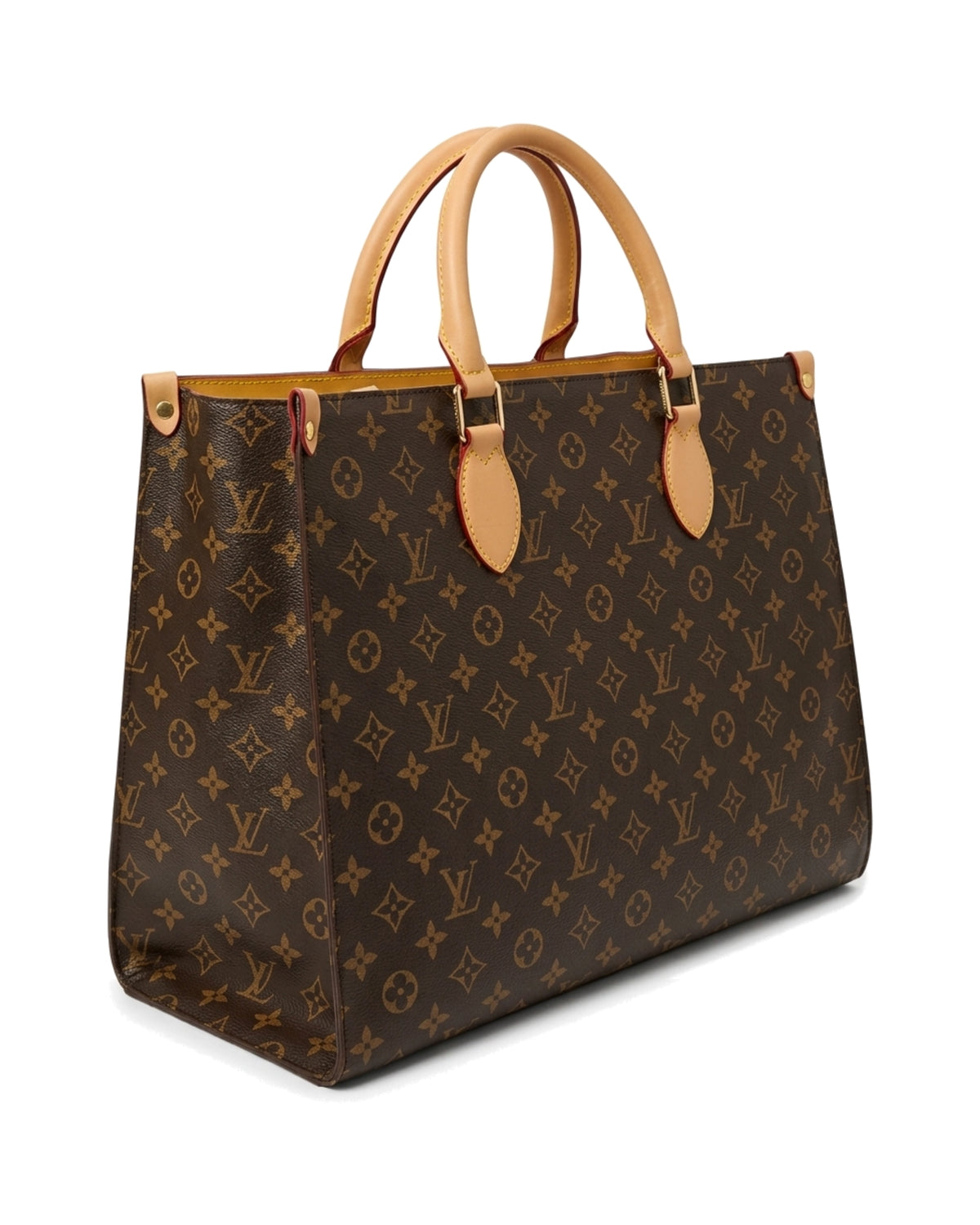 TKN Imprint — Brown Pattern — broad structured-looking tote body — front three-quarter view.