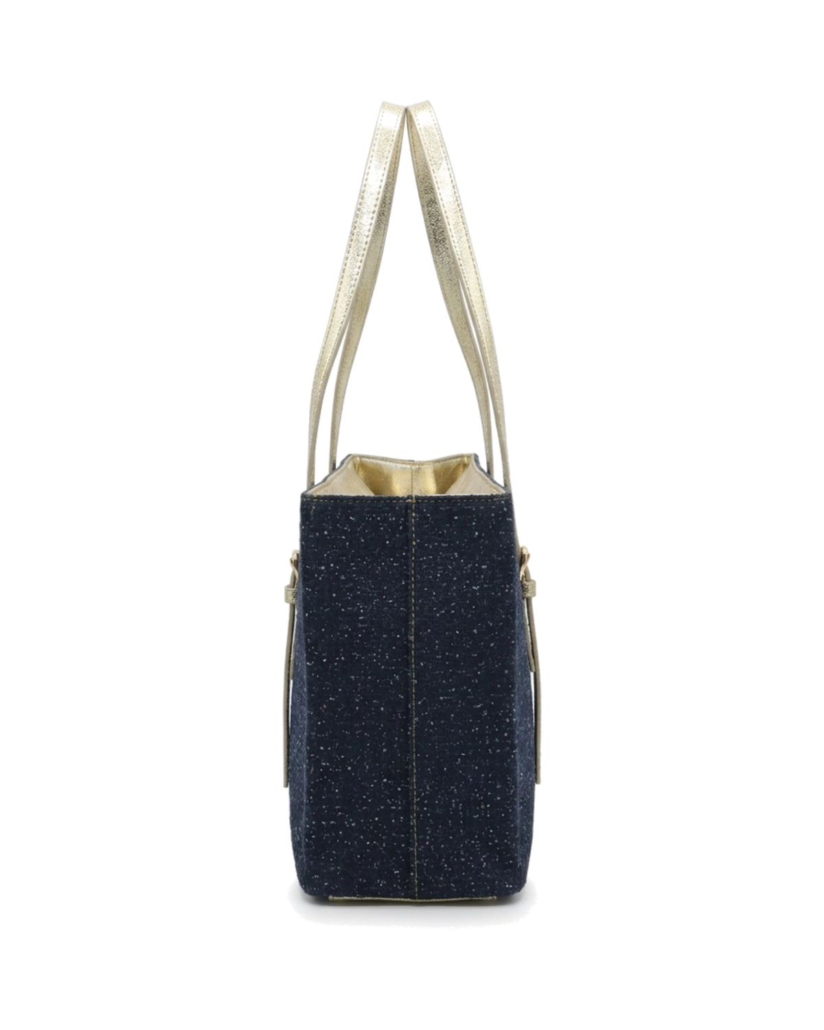 TKN Linear — Navy / Cream — rectangular upright tote — side profile.