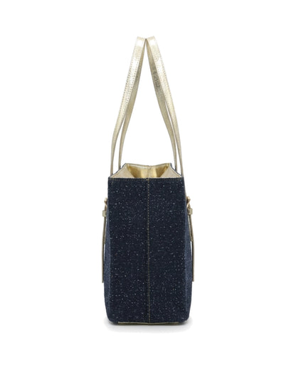 TKN Linear — Navy / Cream — rectangular upright tote — side profile.