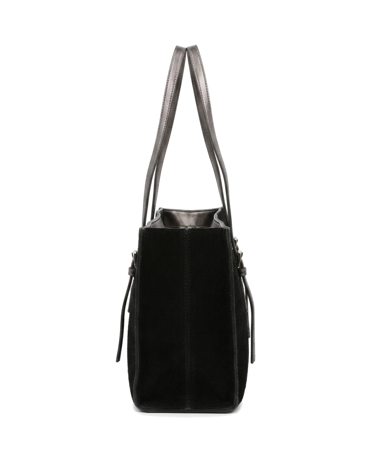 TKN Linear — Black / Taupe — rectangular upright tote — side profile.