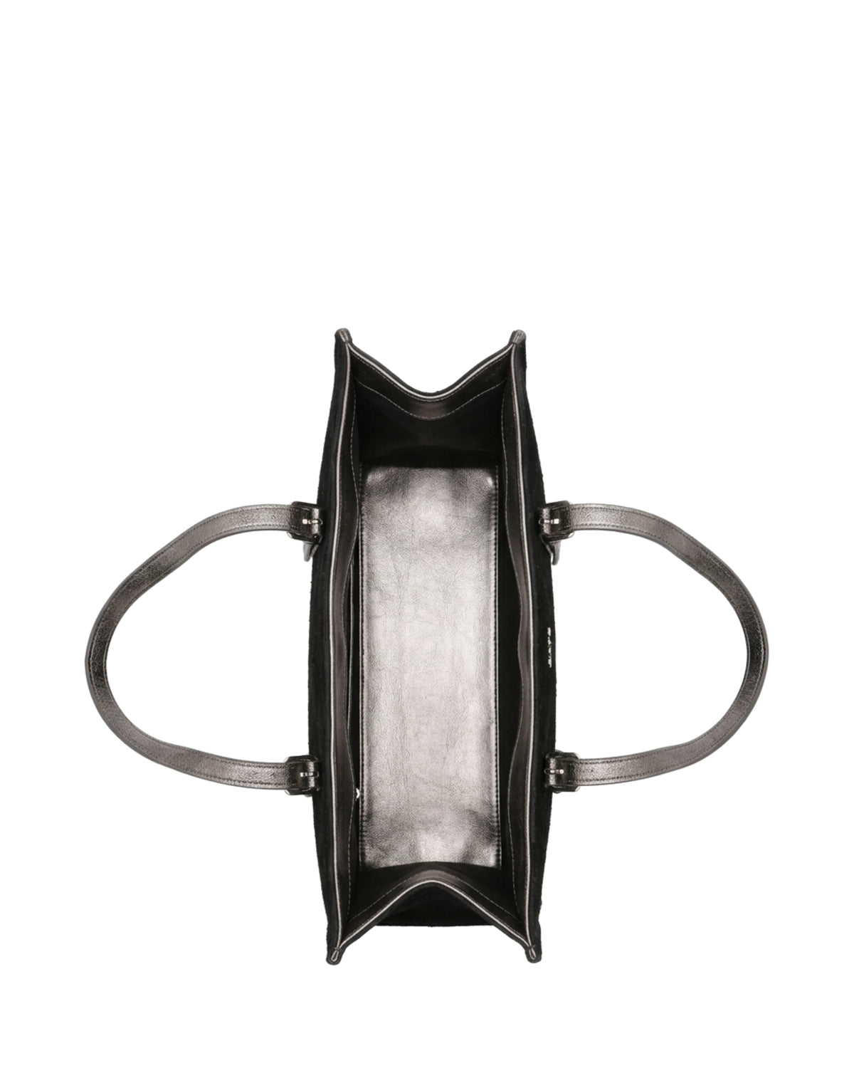 TKN Linear — Black / Taupe — rectangular upright tote — overhead view.