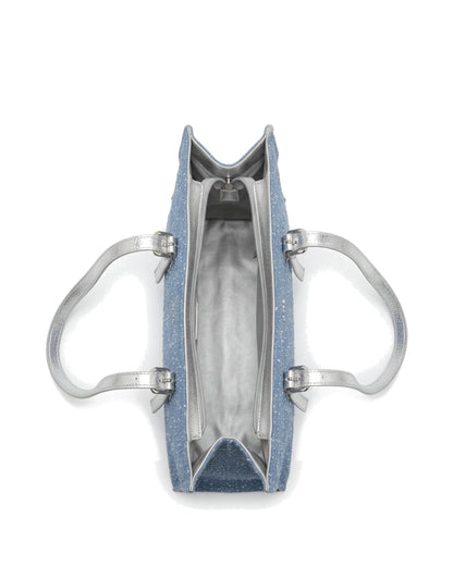 TKN Linear — Blue / White — rectangular upright tote — overhead view.