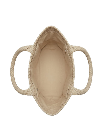 TKN Loom — Cream — rectangular tote silhouette — overhead view.