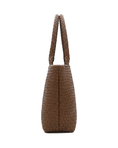 TKN Loom — Brown — rectangular tote silhouette — side profile.