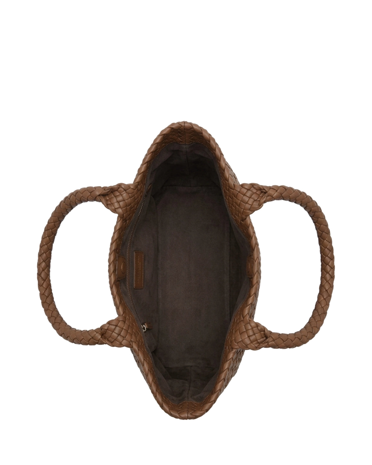TKN Loom — Brown — rectangular tote silhouette — overhead view.
