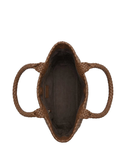 TKN Loom — Brown — rectangular tote silhouette — overhead view.