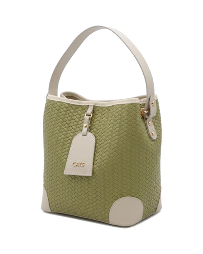 TKN Nest — Olive / Cream — rounded bucket silhouette — front three-quarter view.