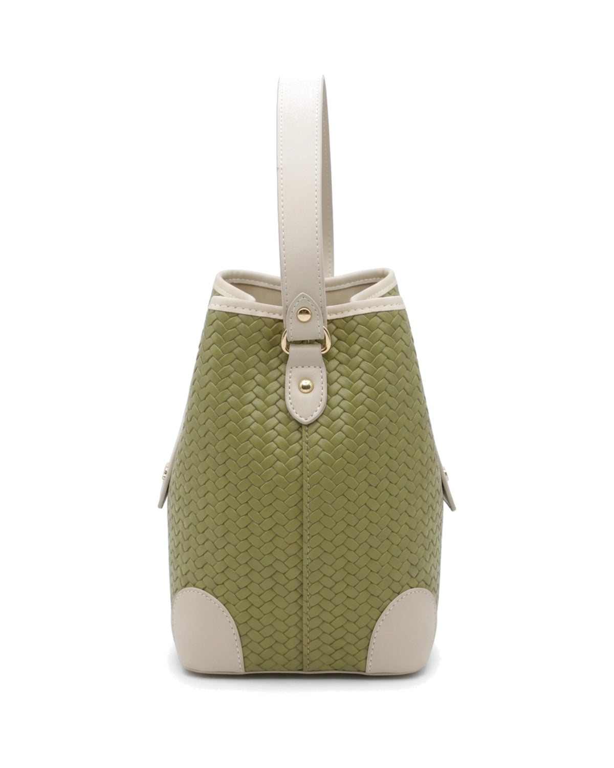 TKN Nest — Olive / Cream — rounded bucket silhouette — side profile.