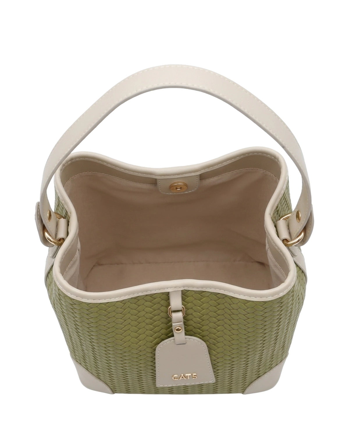 TKN Nest — Olive / Cream — rounded bucket silhouette — overhead view.
