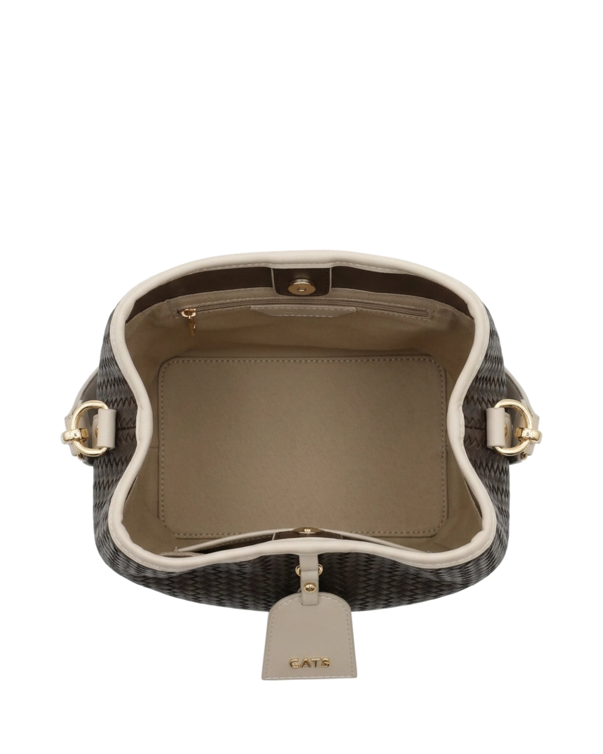 TKN Nest — Black / Cream — rounded bucket silhouette — overhead view.