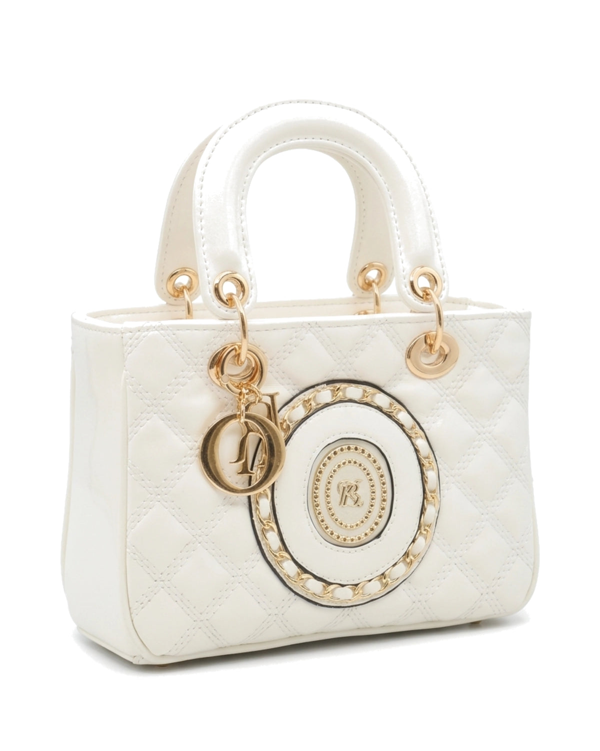 Ophelia Medallion Top-Handle Bag — White — Front three-quarter