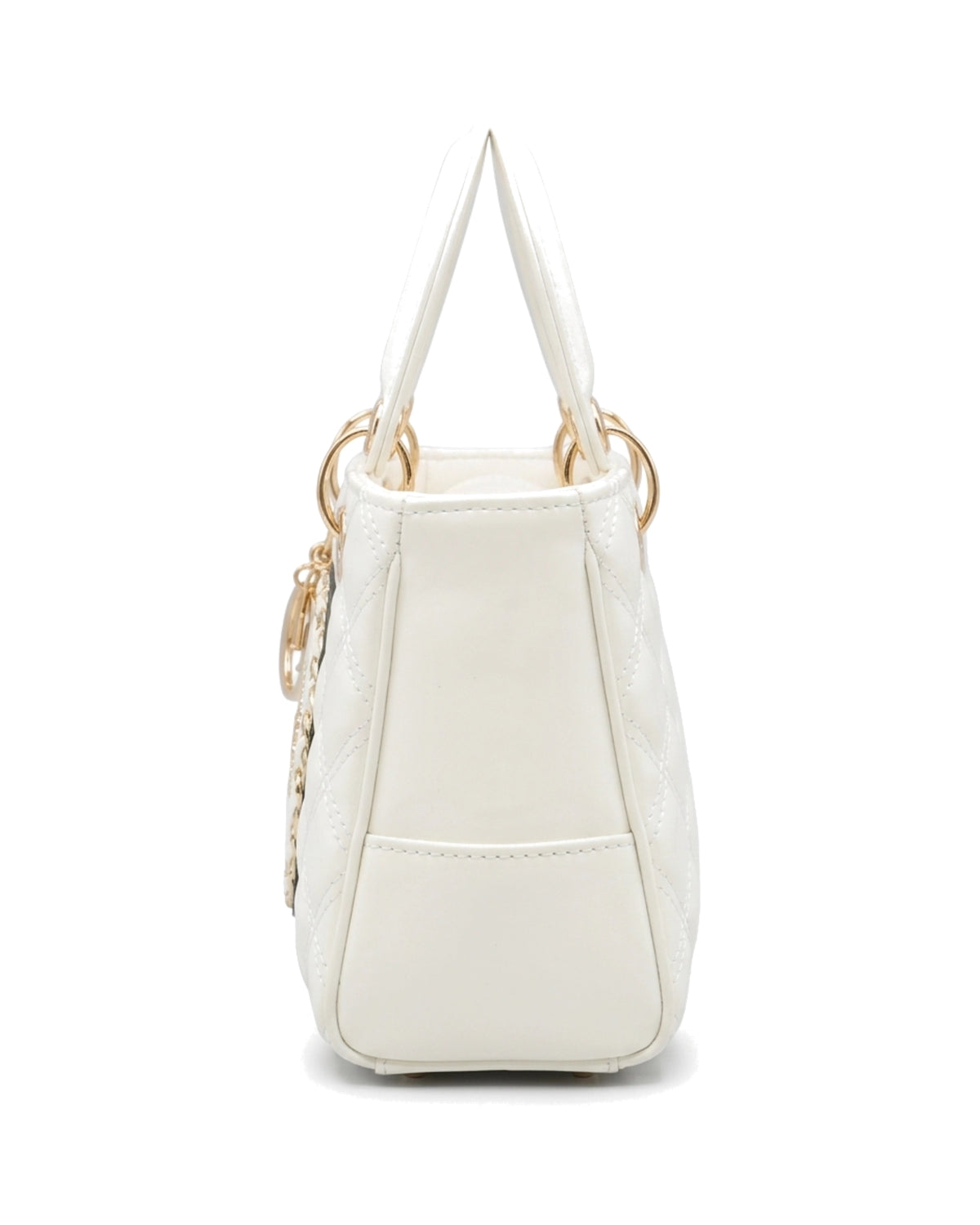 Ophelia Medallion Top-Handle Bag — White — Side profile