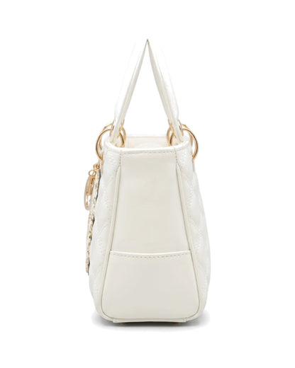 Ophelia Medallion Top-Handle Bag — White — Side profile