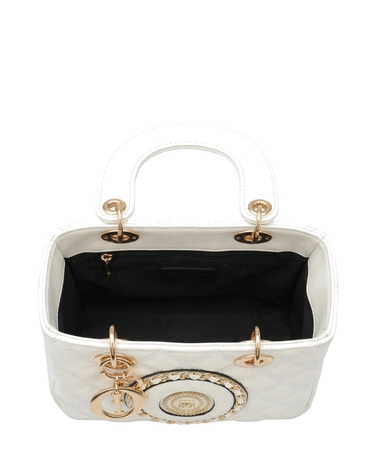 Ophelia Medallion Top-Handle Bag — White — Top view