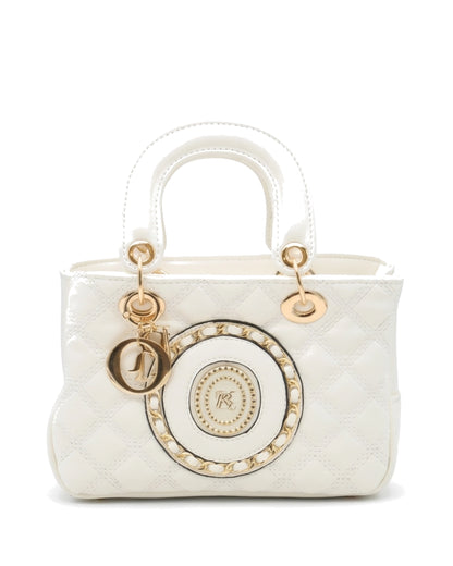 Ophelia Medallion Top-Handle Bag — White — Detail