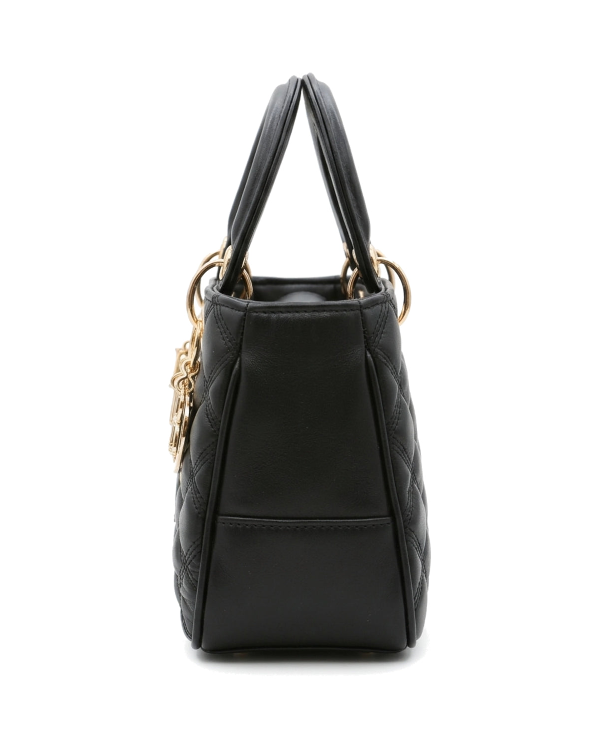 Ophelia Medallion Top-Handle Bag — Black — Side profile