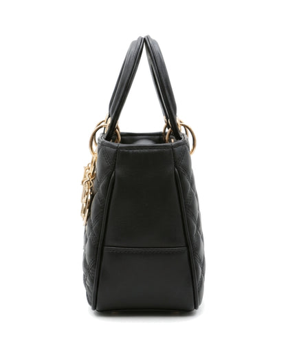 Ophelia Medallion Top-Handle Bag — Black — Side profile