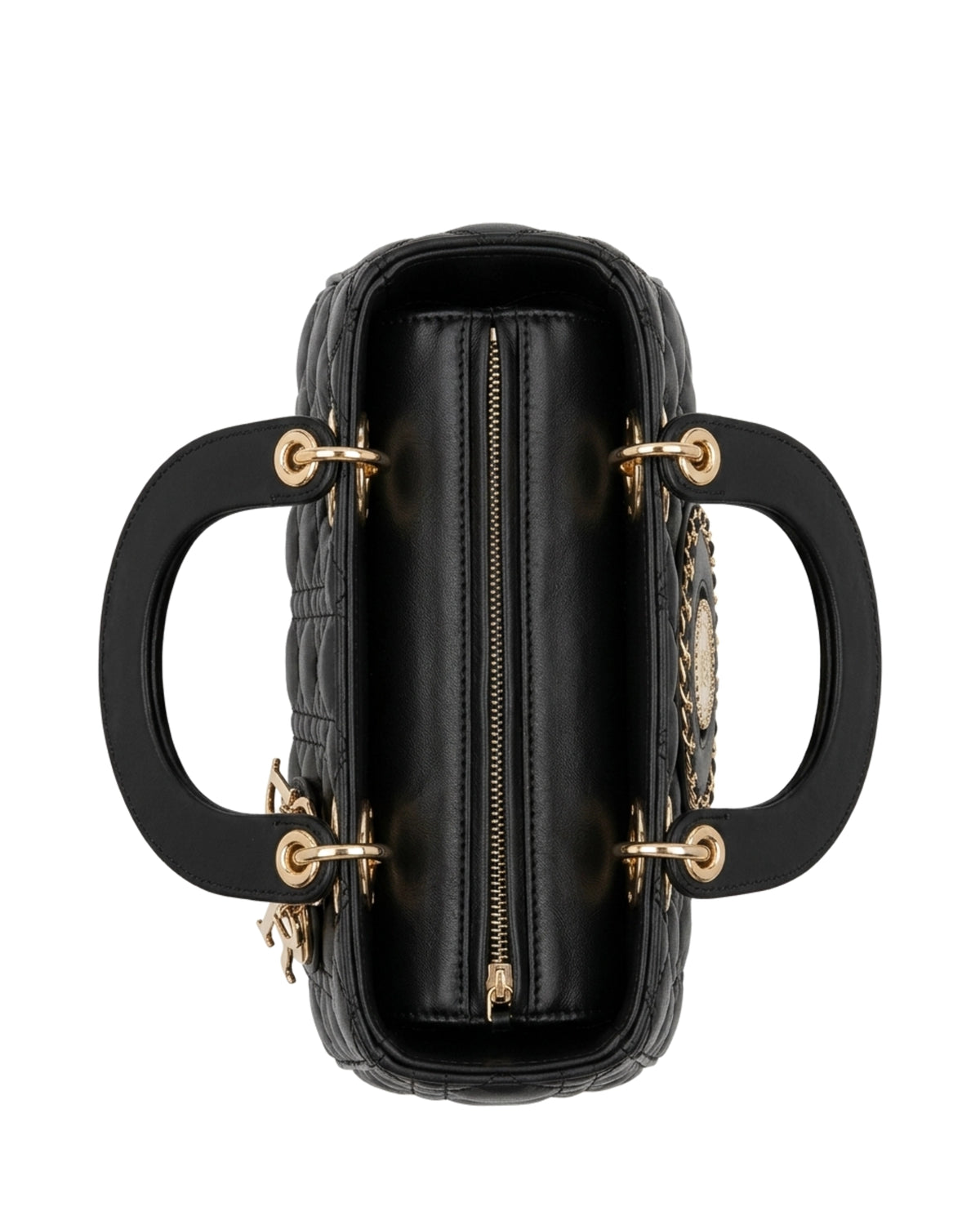 Ophelia Medallion Top-Handle Bag — Black — Top view