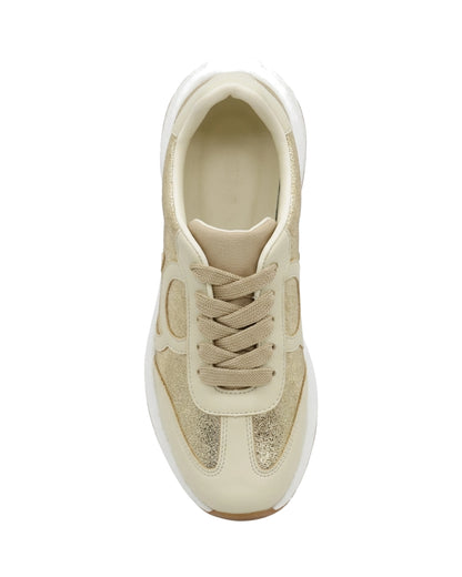 TKN Orbit — Beige / Gold — layered lace-up upper — overhead view.